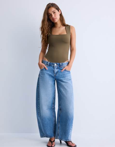 Stradivarius – Kakifärgad body i polyamid med fyrkantig halsringning - view 1