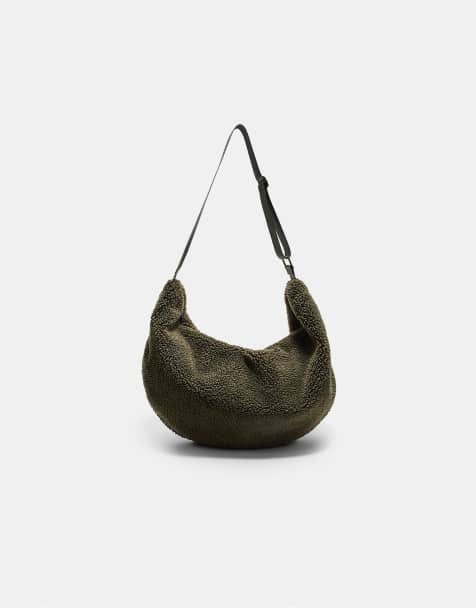 Stradivarius - Kakifarvet crossbody-taske i imiteret shearling - view 1
