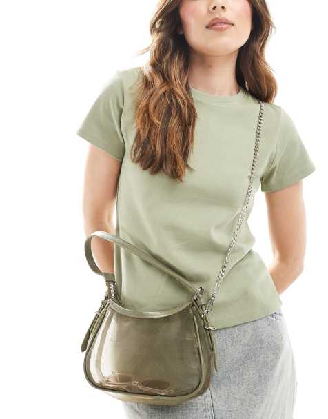 Stradivarius - Kakifarvet håndtaske i mesh - view 1