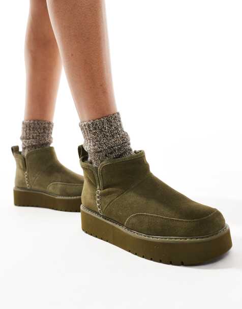 Stradivarius - Kakigrønne flatform-støvler med vamset for - view 1
