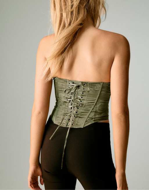 Stradivarius - Kakigrønt korset med snøredetalje, 3 af 7