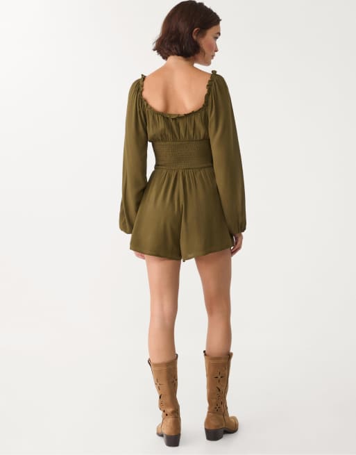Stradivarius – Kakigrön playsuit med volym, 4 av 4