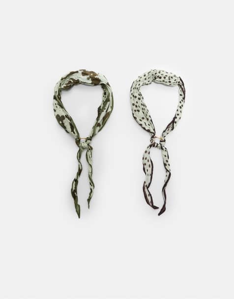 Stradivarius – Kakigrön, prickig och djurmönstrad bandana, 2-pack - view 1