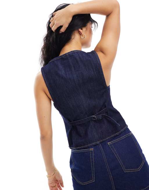 Stradivarius – Kamizelka jeansowa w ciemnym odcieniu indygo , 4 z 4