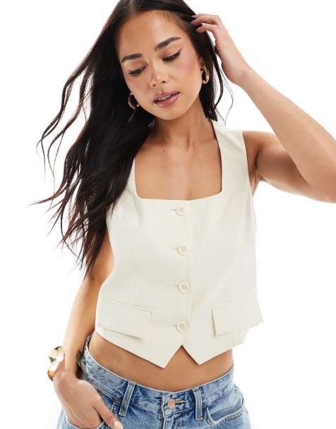 Stradivarius square neck waistcoat in ecru