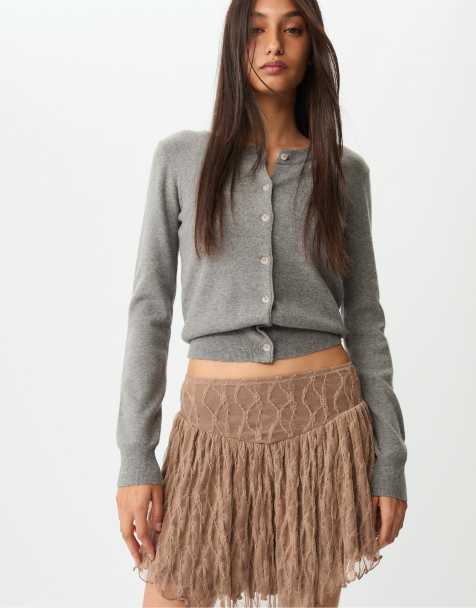 Stradivarius - Kanten mini rok in bruin - view 1