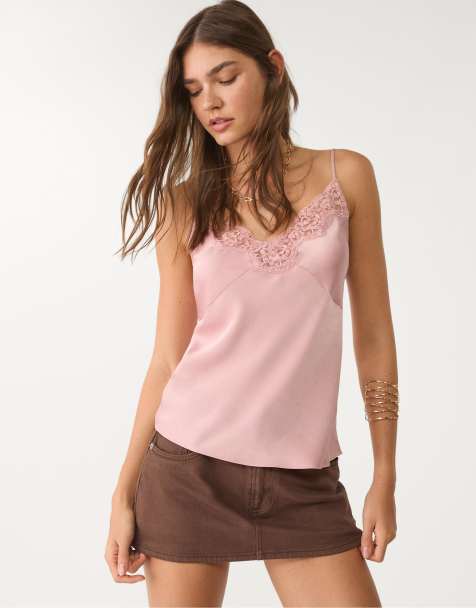 Stradivarius - Kanten top in pastelroze - view 1