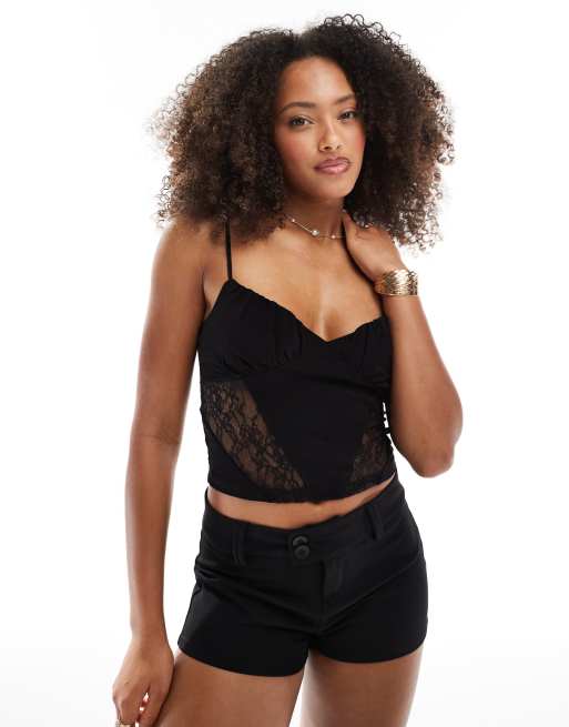 Stradivarius - Kanten top in zwart, 2 van 4