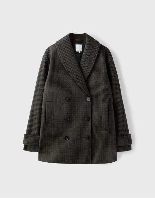 Stradivarius kappa i filt med sjalkrage i khaki, 6 av 7