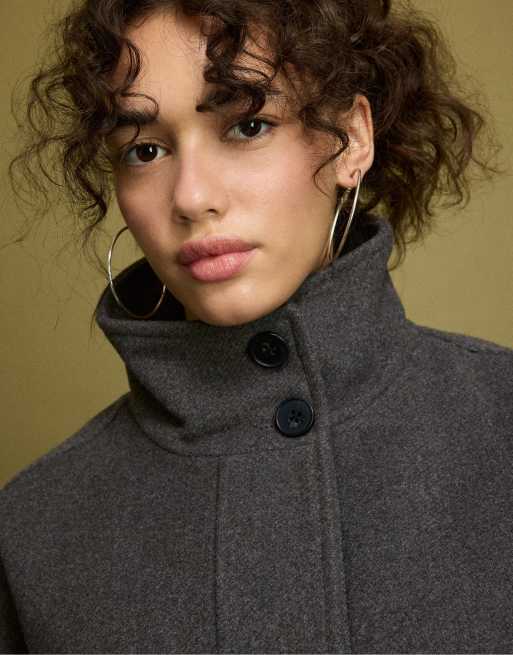 Stradivarius kappa med cape i filtstruktur, grå, 4 av 7