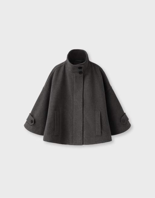 Stradivarius kappa med cape i filtstruktur, grå, 6 av 7