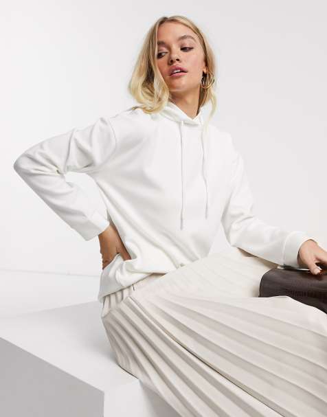 Stradivarius – Kapuzenpullover mit Kordelzug in Weiß