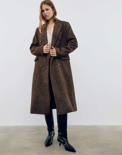 Stradivarius - Karamelfarvet oversized frakke med sildebensmønster - view 1