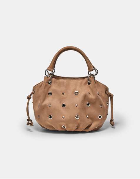 Stradivarius - Karamelfarvet rund crossbody-taske med snørehuller - view 1