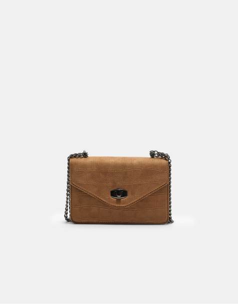 Stradivarius – Karamellbrun axelremsväska med textur och spänne - view 1