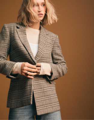 Stradivarius - Karierter Regular Fit Blazer in Braun-Brown