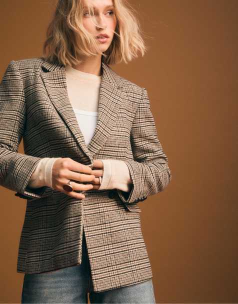 Stradivarius – Karierter Regular Fit Blazer in Braun - view 1