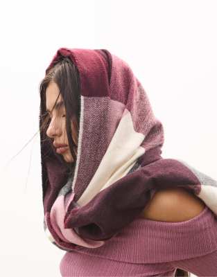 Stradivarius - Karierter Schal in Burgunderrot