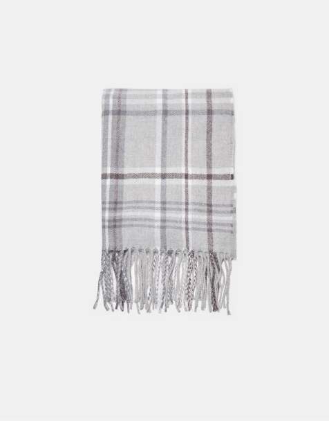 Stradivarius – Karierter Schal in Grau meliert - view 1