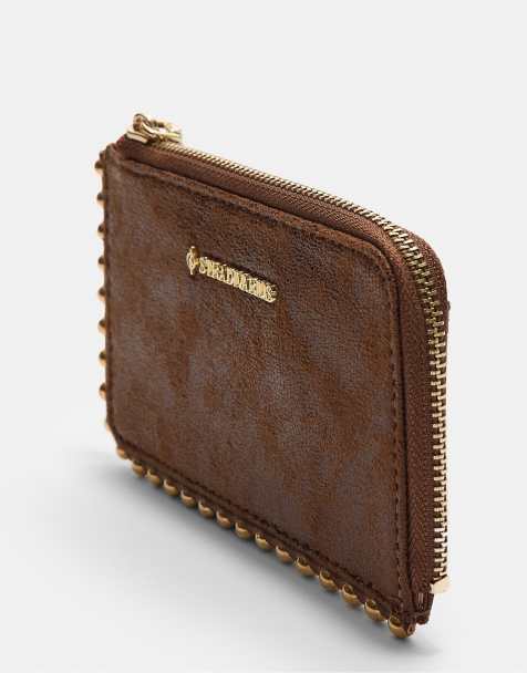 Stradivarius – Kartenetui in Braun mit Perlendetails - view 1