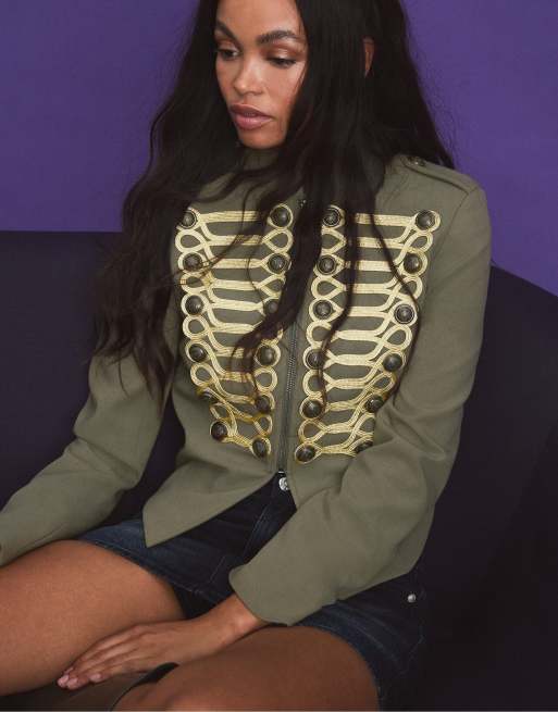 Stradivarius kavaj med metallknappar i khaki, 2 av 7