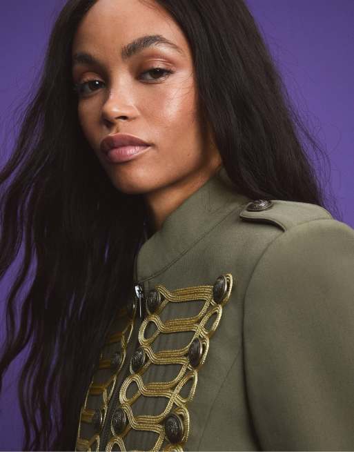 Stradivarius kavaj med metallknappar i khaki, 4 av 7