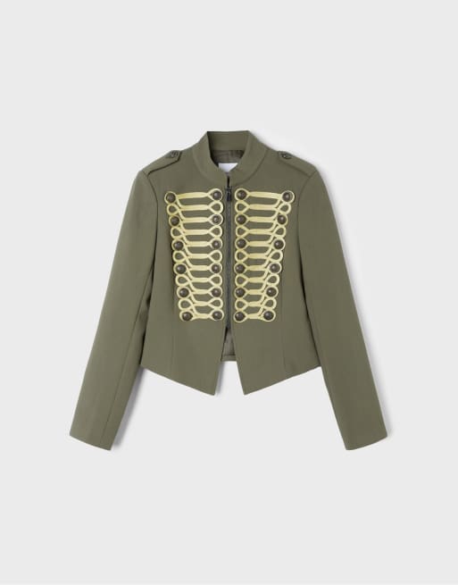 Stradivarius kavaj med metallknappar i khaki, 6 av 7