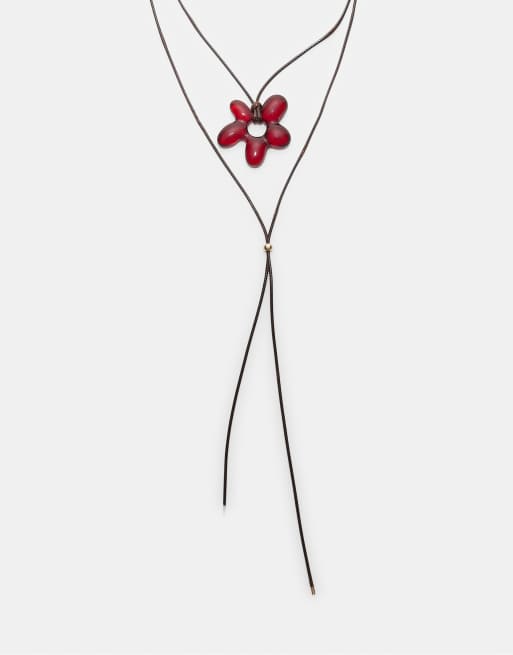 Stradivarius - Ketting van touw met bloem in bruin