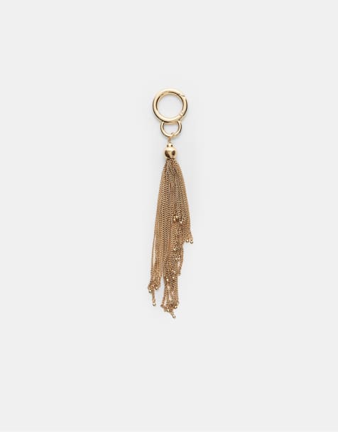 Stradivarius Keyring with metal tassel charm in gold - view 1