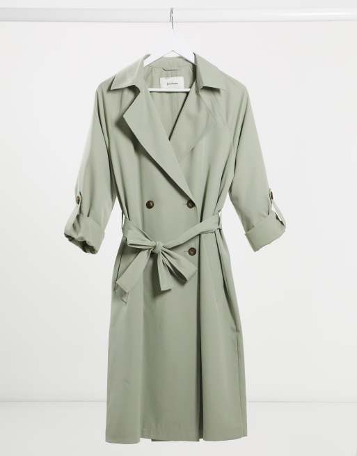 Stradivarius – Khakifärgad lång trenchcoat