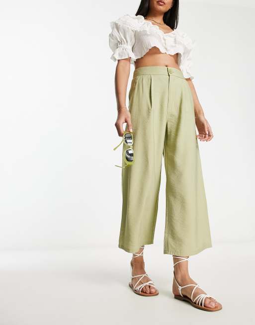 Stradivarius – Khakigröna, figursydda culotte-byxor