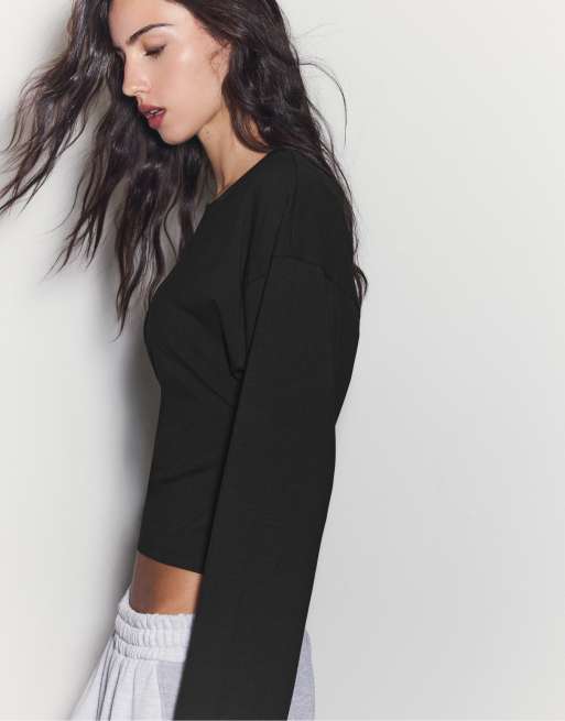 Stradivarius Kimono sleeve t-shirt in black, 4 of 4