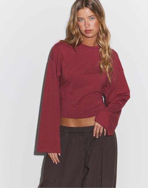Stradivarius Kimono sleeve t-shirt in dark red, 5 of 7