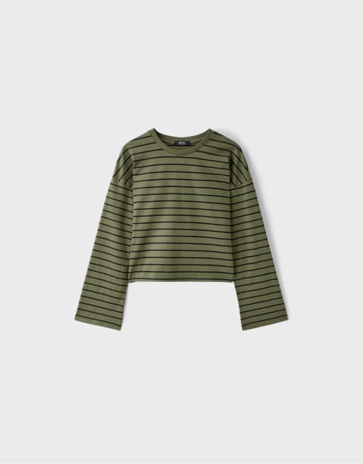 Stradivarius Kimono sleeve t-shirt in khaki, 6 of 7