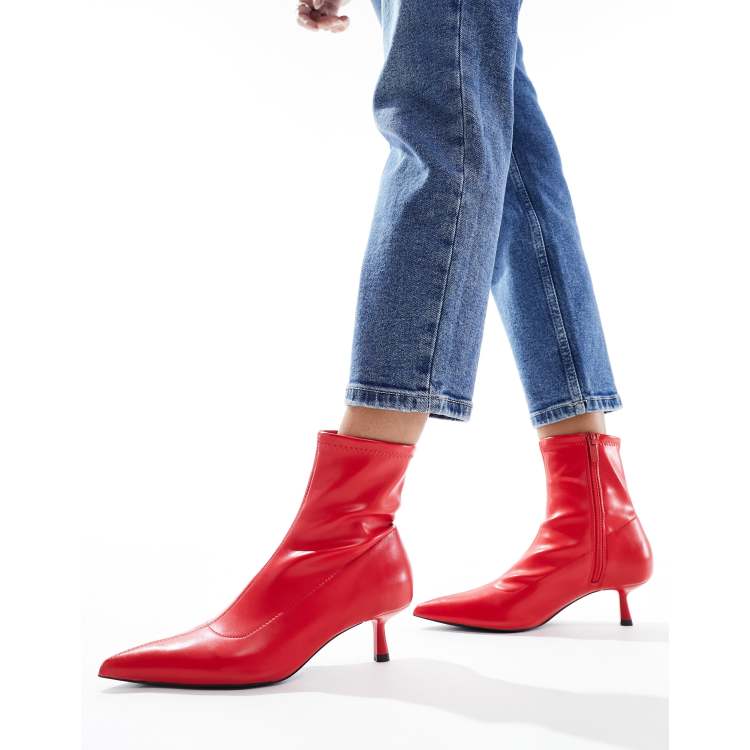 Red kitten heel hot sale boots uk