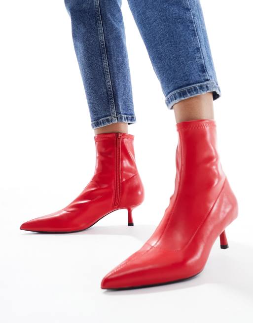 red kitten heel boots