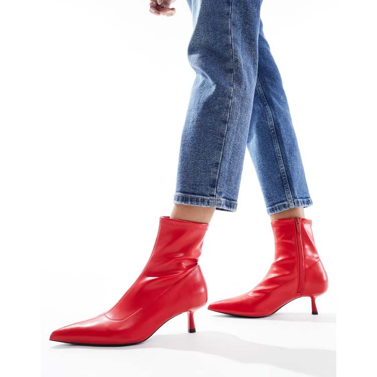 Stradivarius kitten heel boots in red ASOS