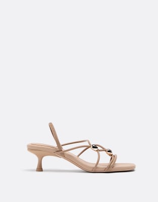  Kitten heel sandals with metal detail in beige