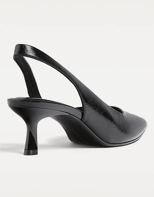 Stradivarius kitten heel slingback in black in black, 3 of 5