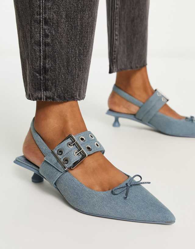 Stradivarius kitten heel with buckle in denim