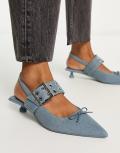 Stradivarius kitten heels with buckle in denim-Blue