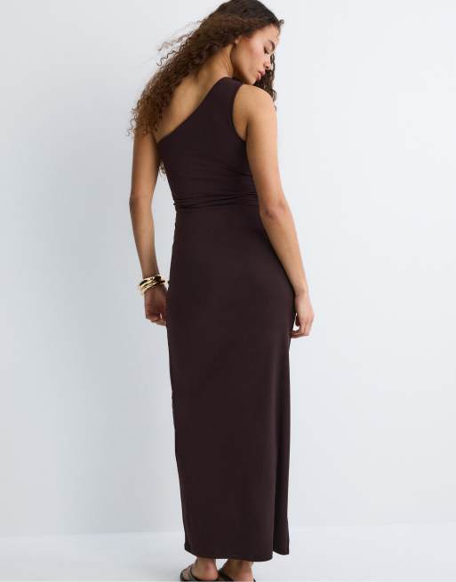 Stradivarius – Kleid in Braun mit Metallic-Detail, 4 von 4