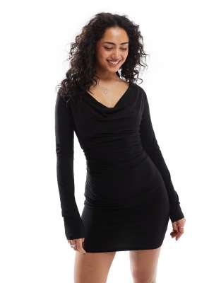 Black Premium Damen Top – Schwarzes Double-Layer-Top Mit Wasserfallausschnitt, Rockig-locker