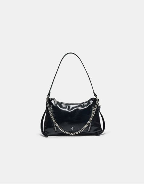 Stradivarius – Kleine Schultertasche in Schwarz mit Kettendetail - view 1