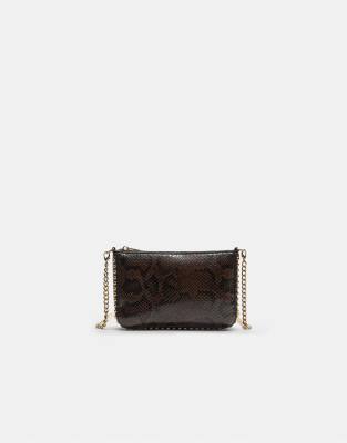 Stradivarius - Kleine Tasche in Braun mit Animal-Print und Perlen-Brown