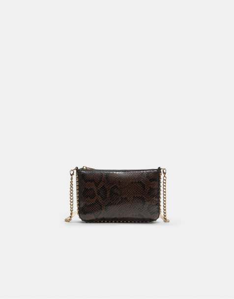 Stradivarius – Kleine Tasche in Braun mit Animal-Print und Perlen - view 1