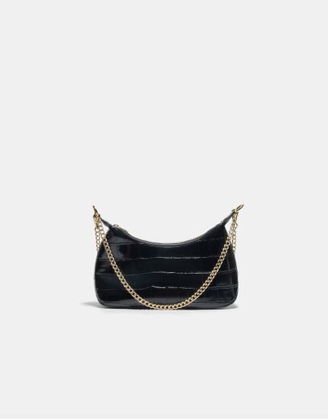 Stradivarius kleine Umhängetasche mit Kokoseffekt in Schwarz - view 1