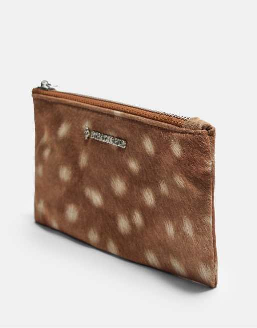 Stradivarius – Kleiner Kulturbeutel in Beige mit Print