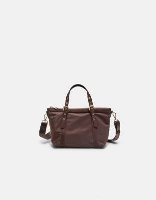 Stradivarius - Kleiner Shopper zum Umhängen in Braun mit Kontrastdetails-Brown