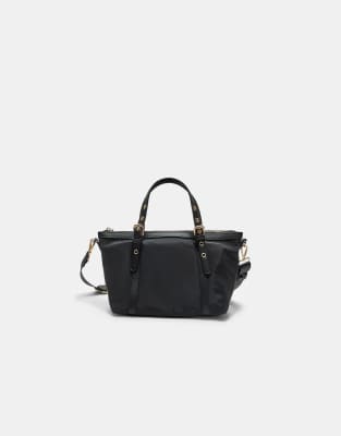 Stradivarius - Kleiner Shopper zum Umhängen in Schwarz mit Kontrastdetails